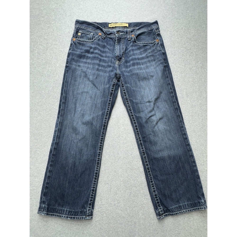 Big Star Buckle Pioneer Jeans Mens *36x27 Blue Denim Regular Boot Cut Distressed